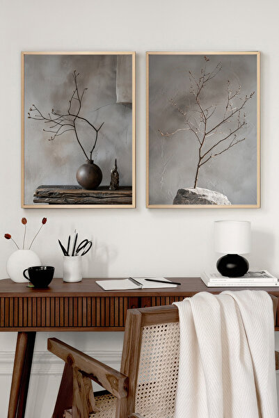 Muyika Design Dekoratif Duvar Tablosu Wabi-Sabi Geometri Serisi Masif Ahşap Ç...