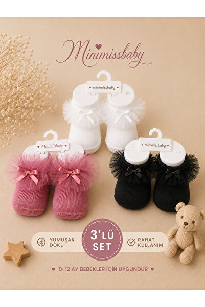Minimissbaby * Kız Bebek Tüllü Kurdeleli Soket Çorap 3’lü Kombin Set