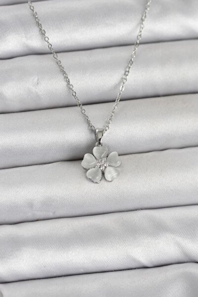 Butik 316L Steel Chain Silver Color Clover Model Women's Necklace