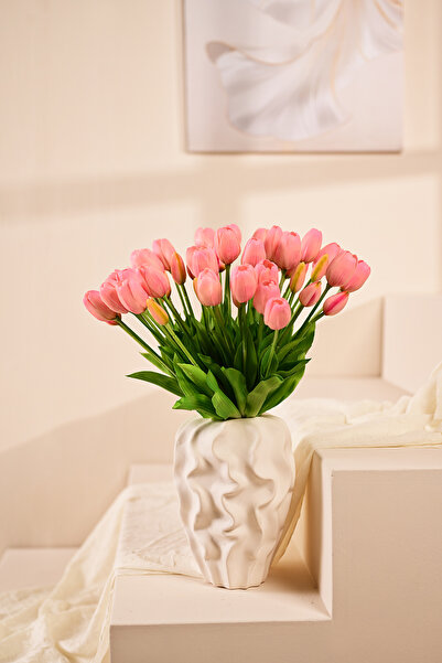 y.ç yapay çiçek marketim Pembe Yapay Tulipa Lale Çiçeği Buketi 5 Dallı Premiu...