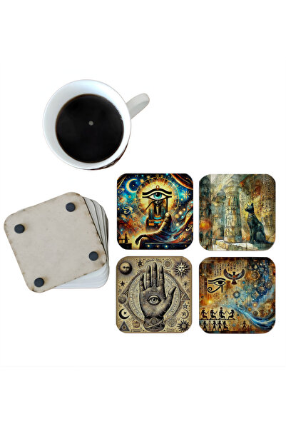 Ghostbastır Egyptian Eye of Ra Decorative Wooden Coaster Set 039