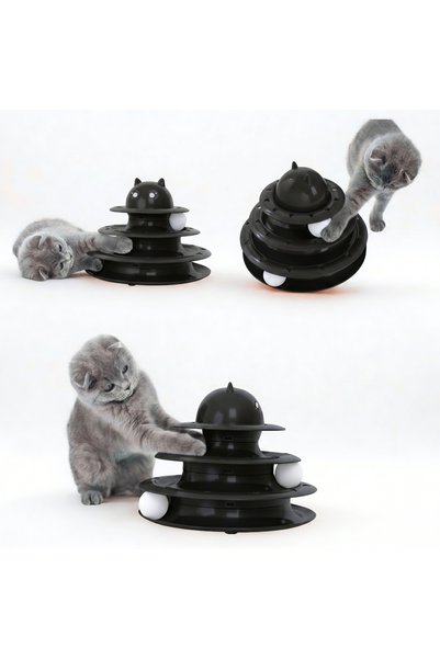 BTNES 3-Tier Cat Toy Play Tower - Interactive Cat Training and Intelligence Toy with Moving Ball