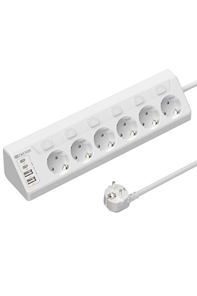 Choice1 EU 6AC white 6 way European mulit plug Power Strip with 2 USB 2 Type ...