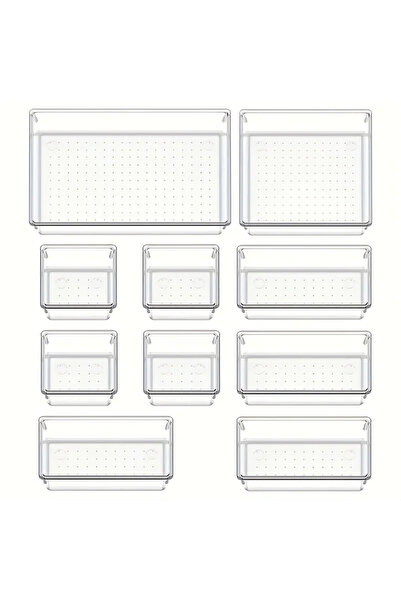 choice2 10pcs 10-Piece Versatile Drawer Organizer Set - Clear Plastic Trays a...