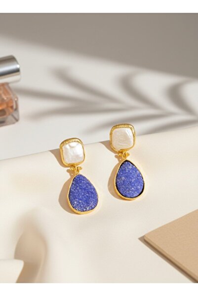 SR Jewelry Box Lacivert Doğal Taş Küpe – İkili Taş Detaylı Şık & Zarif Sallan...