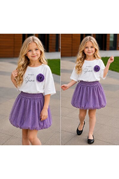 bemora kids Girl's Balloon Purple Tutu Skirt Barbii Skirt Girl's Skirt Set 2-...