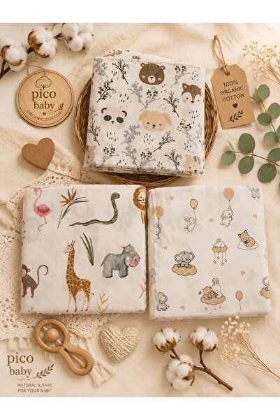 Pico Baby Multi-Purpose Muslin Blanket / Set of 3 / 100% Cotton / Oeko-Tex Ce...