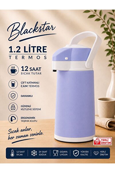 Blackstar 1.2 Litre Su Termosu Çay Termosu Piknik Termosu Lila