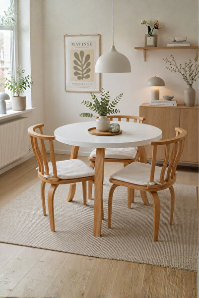 weltwood 3 Kişilik Butterfly Masa ve 3 İtalyan Sandalye | 80 cm Çap MDF Masa ...