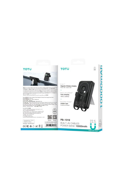 Totu PB-1019 10000 mAh Standlı ve Kendinden Kablolu 20W PD QC 3.0 MagSafe Manyetik Kablosuz Hızlı Şarj Destekli Slim Powerbank