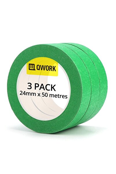 Qwork ®   Bandă de mascare verde 24mm x 50m (Pachet de 3) - Fără reziduuri - ...