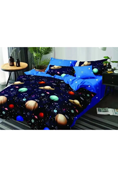 East Comfort Set de lenjerie de pat Finet 6 piese, Pat dublu, Albastru/Albast...