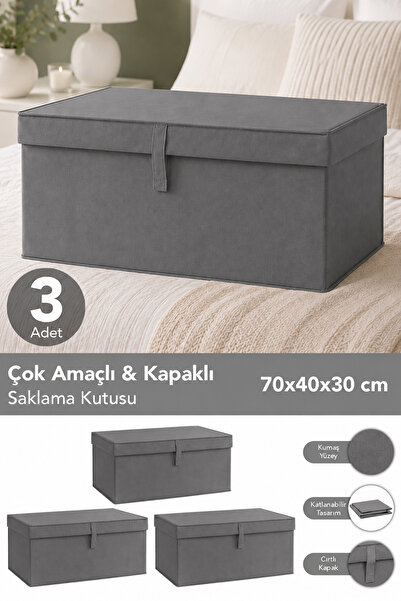 Meleni Home 3'lü Set Mega Plus Hurç - Çok Amaçlı Organizer Kapaklı Saklama Ku...