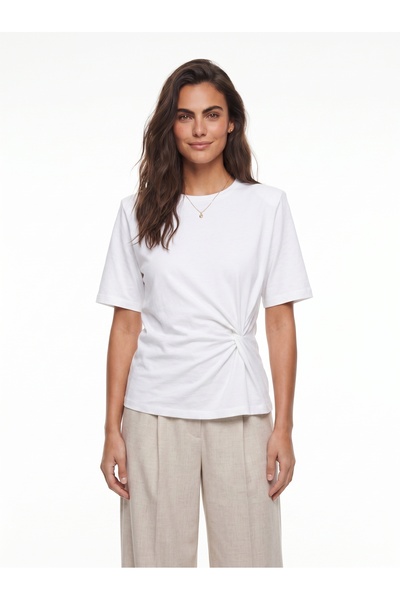 ONLOOX White Soft Textured Short Sleeve Comfortable Fit Padded Shoulder Side ...