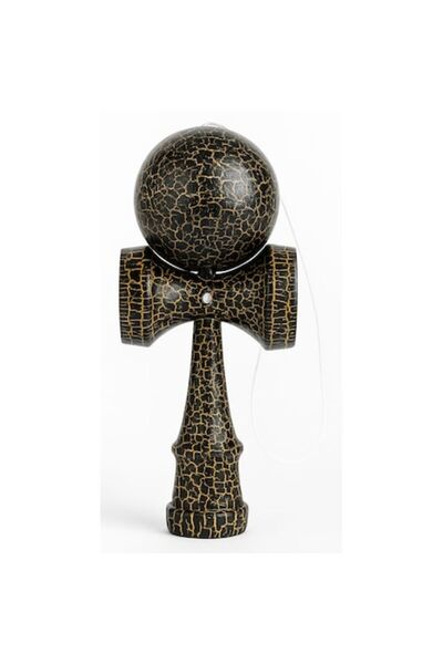 OEM Kendama din lemn premium, design vintage crăpat, negru-auriu, bilă și sfo...