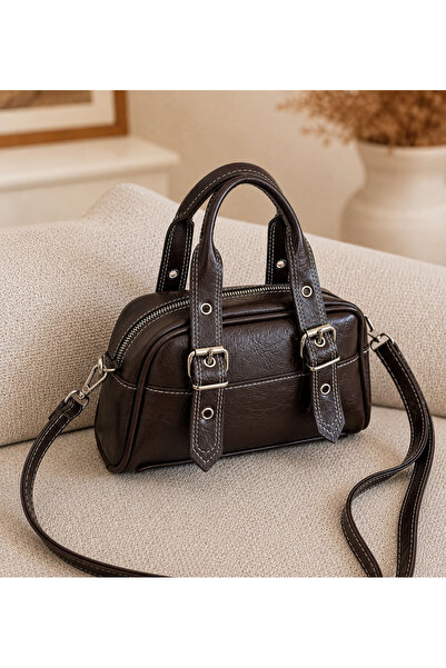 Sellini Women's Shoulder Bag with Adjustable Straps and Buckle Detail, Brown