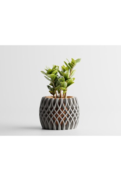 Tasarım Interweave Dekoratif Saksı - Gri Dikey İşlemeli Modern Bitki Saksısı ...