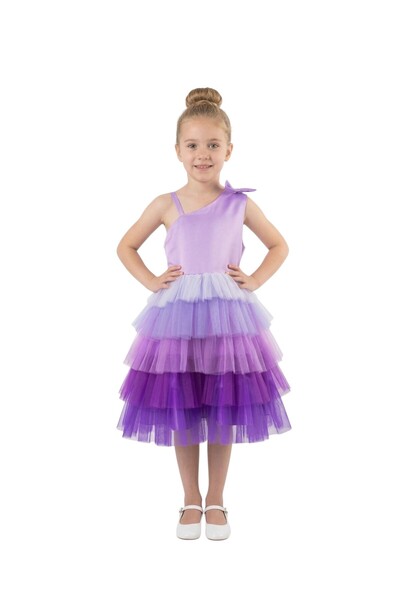Bidani - Girls Tiered Ombre Tulle Party Dress - Hot Pink, Purple, Pink - 1Y t...