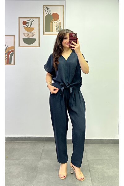 bydenizcollection Shirt with Collar and Tie-Up Detail on the Front, Pants wit...