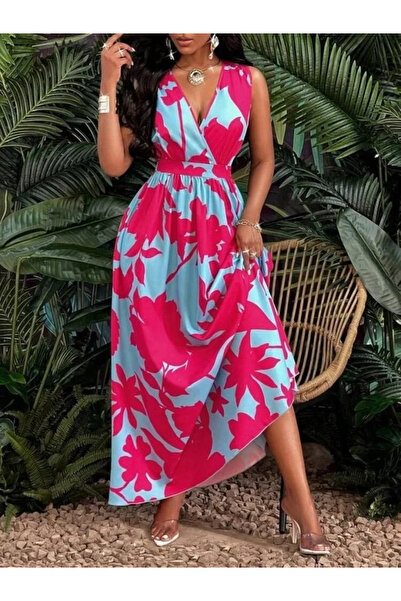 USLUCAN ALIŞVERİŞ Women's Strappy Double Breasted Collared Floral Patterned L...