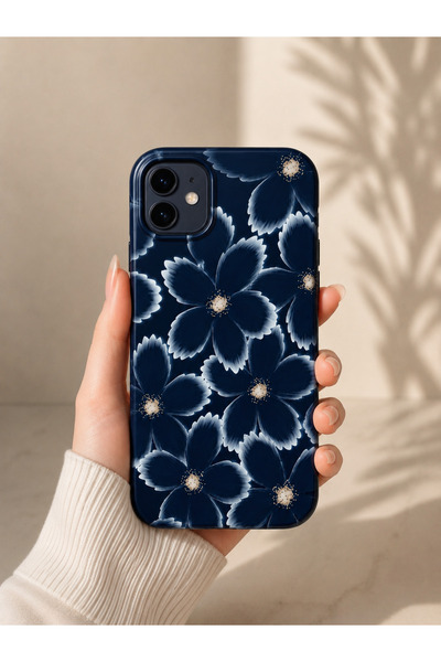 OVADA İphone 11 Uyumlu Lacivert Çiçek Desenli Telefon Kılıfı