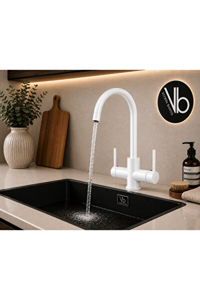 vb vitrinbanyo Premium White Purified Kitchen Sink Faucet – Dual Outlet Luxur...