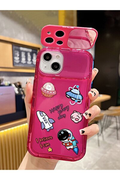 MİRAZ TASARIM IPHONE 13 AYNALI KAMERA KAPAKLI KORE TARZ DARBE KORUYUCU KILIF