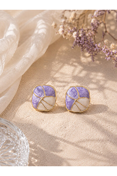 Sylvera Shop Pastel Purple Mosaic Earrings (Gold Color)