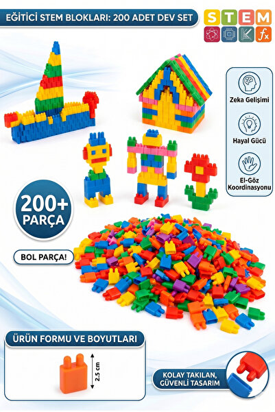 SHOP AND JOY 200 Parça Renkli Bloklar - Çocuklar İçin İnce Motor ve Hayal Güc...