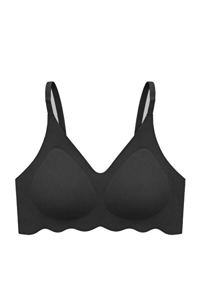 Cottonhill Seamless Bra - Elara |   Black Laser Cut Wire-Free Thin Wick Textu...