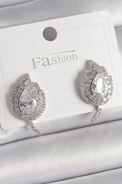 Generic Brand Brass Silver Color Zircon Stone Leaf Model Women's Earrings