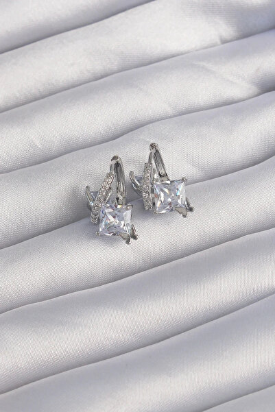 USLUCAN ALIŞVERİŞ Brass Silver Color Chunky Zircon Stone Curvy Minimal Butter...