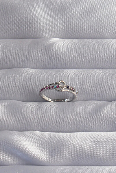 USLUCAN ALIŞVERİŞ Brass Silver Color Colored Zircon Stone Adjustable Ring