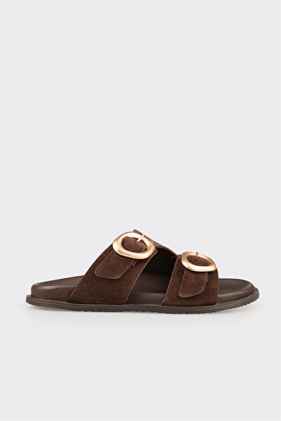 Elle Shoes Kahve Deri Kadın Terlik