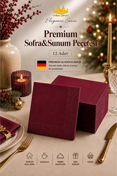 Miss Clean ( 12 ADET ) Elegance Serisi Premium Sofra & Sunum Peçetesi 40*40 C...
