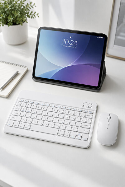 Zilvana Ultra İnce Bluetooth Beyaz Klavye Mouse Seti Tablet & Laptop İçin