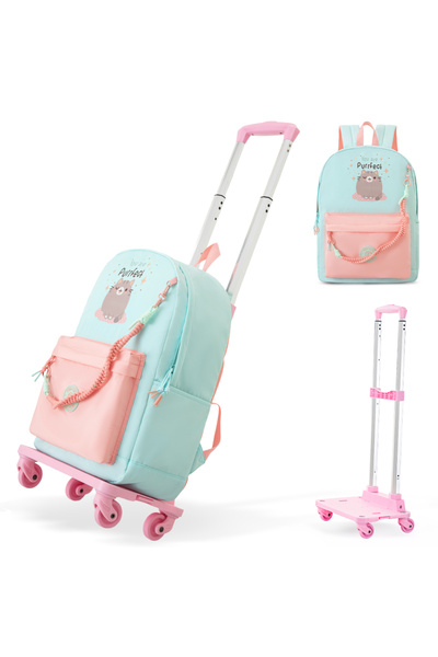 Eazy Kids 16.5” School Backpack w/ 4-Wheel Trolley–Lightweight Laptop School ...