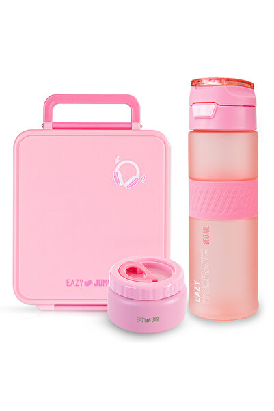 Eazy Kids Jumbo Bento Lunch Box w/ Tritan Water Bottle 850ml – Pink