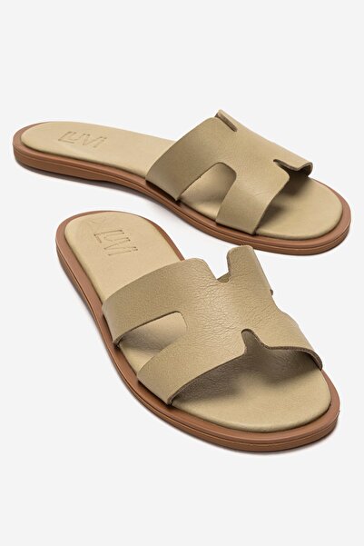 LuviShoes Biora Green Genuine Leather Women's Slippers
