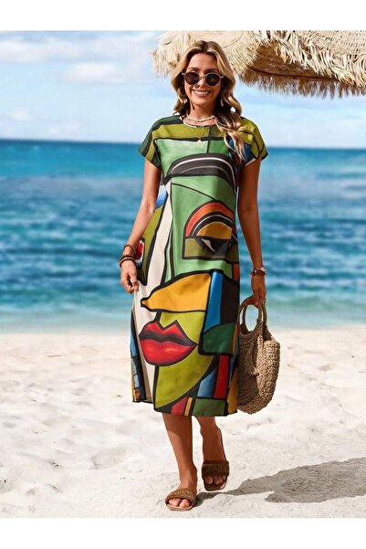 Iuliashop Ilinca Multicolor Geometric Print Midi Dress - S