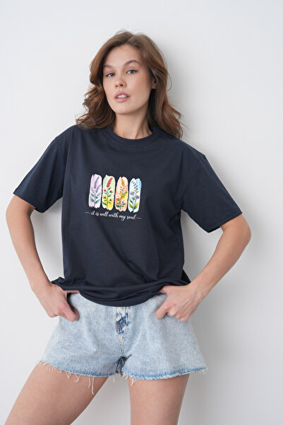 TREND EMMODA Tricou casual pentru femei, cu tematică de primăvară, cu efect d...