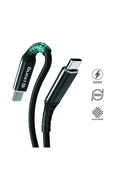 Crong Armor Link - Cablu 60W PD 3A USB-C la USB-C 150cm (negru)