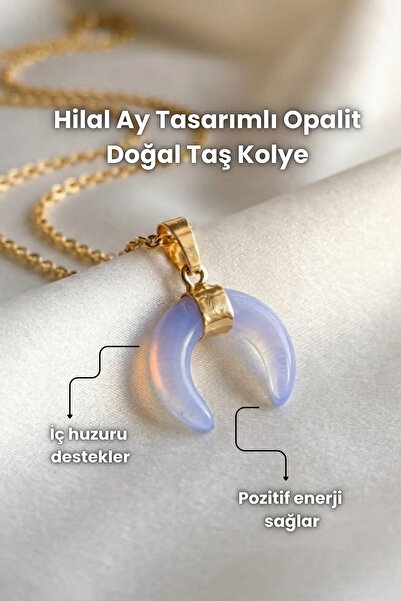 Elifsu Jewelry Crescent-Shaped Gold Detailed Minimal Natural Stone Necklace P...