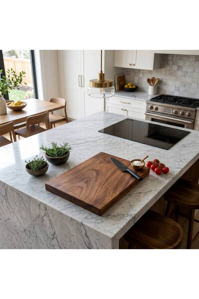 F&S WoodArt Large Size 50 X 35 X 4.5 cm Iroko Wood Cutting Board for Countertop