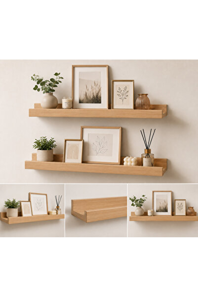 lampara Ahşap Resim/çerçeve Duvar Rafı 2li Set 35x7