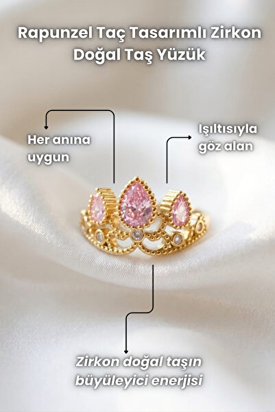 Elifsu Jewelry Rapunzel Crown Design Zircon Natural Stone Ring