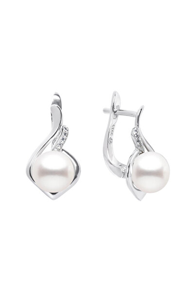 MANAVA Cercei argint cu perle naturale si zirconia - Flamme