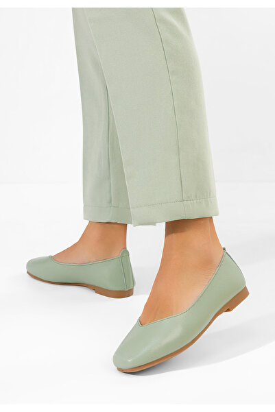B T Shoes Gabiela green Leather Ballet Flats