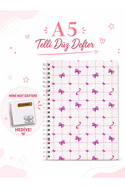 TOMBİ-X A5 Spiral-Bound Flat School Notebook Set - Mini Ribbon Patterned 60 S...