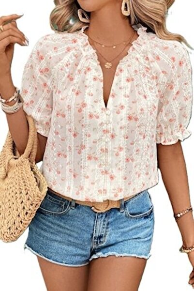 StreetWear Outlet Bluză de damă, casual, cu imprimeu floral, mâneci bufante, ...